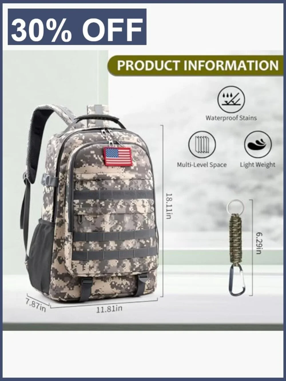 Kids School Backpack with USB Charging Port, Camo Print, 3 Compartments,